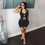 Sexy Solid Lace-Up Halter Top And Shorts 2 Piece Sets YIBF-6093