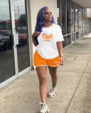 Plus Size Pink Letter Print Casual Sports 2 Piece Suits LUO-3199