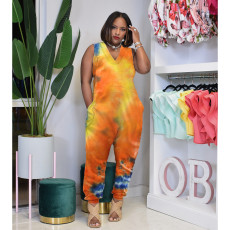 Fashion Tie-dye V-neck Sleeveless Jumpsuit WSM-5243 
