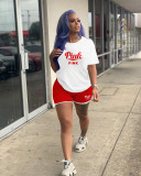 Plus Size Pink Letter Print Casual Sports 2 Piece Suits LUO-3199