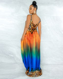 Leopard Gradient Spaghetti Strap Loose Maxi Dress SXF-26120