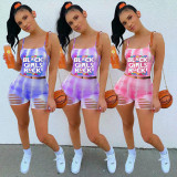 Letter Print Cami Top Hole Shorts Two Piece Suits WMEF-20757