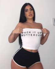 Letter Print Tube Top And Shorts 2 Piece Sets QZX-6221