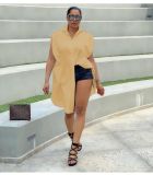 Plus Size Solid Casual Loose Long Style Shirt Top MOF-6634