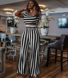 Plus Size Round Neck Striped Short Sleeve Pants Two Piece Sets MXDF-6030