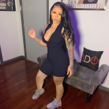 Plus Size Solid Sleeveless Zipper Tight Romper CL-6115