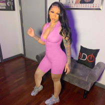 Plus Size Solid Sleeveless Zipper Tight Romper CL-6115