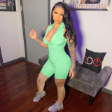 Plus Size Solid Sleeveless Zipper Tight Romper CL-6115