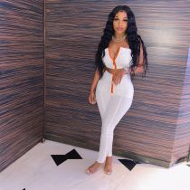 Fashion Zipper Wrapped Chest And Pants Two Piece Sets MXDF-6020
