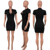 Solid Color Fashion Zipper Mini Dress MXDF-6031