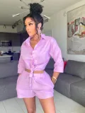 Casual Solid Shirt Top And Shorts 2 Piece Sets BGN-178