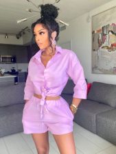 Casual Solid Shirt Top And Shorts 2 Piece Sets BGN-178