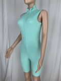 Plus Size Solid Sleeveless Zipper Tight Romper CL-6115