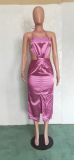 Sexy Satin Strappy Backless Midi Dress BN-9285