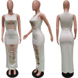 Solid Sleeveless Hole Hollow Out Maxi Dress BGN-173