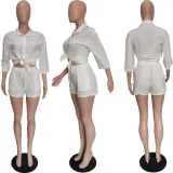 Casual Solid Shirt Top And Shorts 2 Piece Sets BGN-178