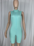 Plus Size Solid Sleeveless Zipper Tight Romper CL-6115