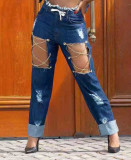 Plus Size Denim Ripped Hole Straight Jeans Pants LSL-6456
