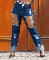Plus Size Denim Ripped Hole Straight Jeans Pants LSL-6456