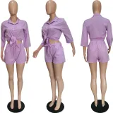 Casual Solid Shirt Top And Shorts 2 Piece Sets BGN-178