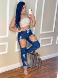 Plus Size Denim Ripped Hole Straight Jeans Pants LSL-6456