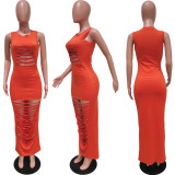 Solid Sleeveless Hole Hollow Out Maxi Dress BGN-173