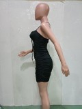 Sexy Solid Ruched Backless Cross Strap Mini Dress BN-9289