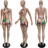 Sexy Printed Halter Hollow Out Romper BGN-175