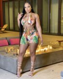 Sexy Printed Halter Hollow Out Romper BGN-175