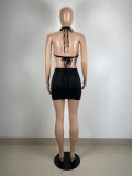 Sexy Bra Top Ruched Mini Skirt Two Piece Sets LSL-6453