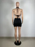 Sexy Bra Top Ruched Mini Skirt Two Piece Sets LSL-6453