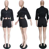 Casual Solid Shirt Top And Shorts 2 Piece Sets BGN-178