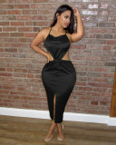 Sexy Satin Strappy Backless Midi Dress BN-9285