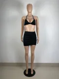 Sexy Bra Top Ruched Mini Skirt Two Piece Sets LSL-6453
