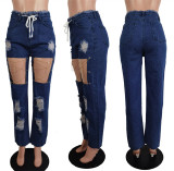 Plus Size Denim Ripped Hole Straight Jeans Pants LSL-6456
