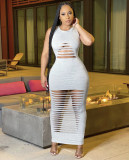 Solid Sleeveless Hole Hollow Out Maxi Dress BGN-173