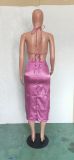 Sexy Satin Strappy Backless Midi Dress BN-9285