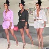 Casual Solid Shirt Top And Shorts 2 Piece Sets BGN-178
