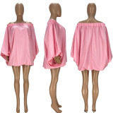 Sexy Solid Slash Neck Long Sleeve Loose Mini Dress LDS-3286