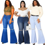 Plus Size Fashion Ripped Denim Flared Pants HSF-2417