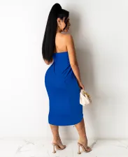 Sexy Solid Off Shoulder Strapless Folds Midi Dress MA-Y423