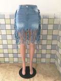 Plus Size Denim Tassel Bodycon Skirt LX-3501