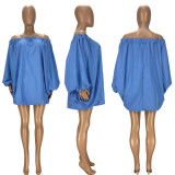 Sexy Solid Slash Neck Long Sleeve Loose Mini Dress LDS-3286
