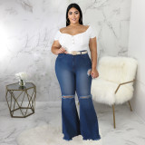 Plus Size Fashion Ripped Denim Flared Pants HSF-2417