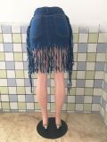 Plus Size Denim Tassel Bodycon Skirt LX-3501