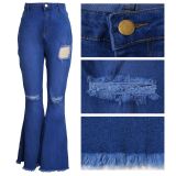 Plus Size Fashion Ripped Denim Flared Pants HSF-2417