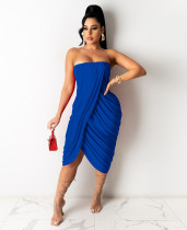 Sexy Solid Off Shoulder Strapless Folds Midi Dress MA-Y423