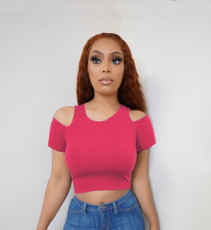 Sexy Solid Short Sleeve Cold Shoulder Slim T-Shirt SXF-26123