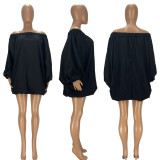 Sexy Solid Slash Neck Long Sleeve Loose Mini Dress LDS-3286