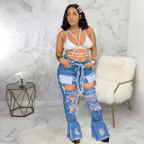 Plus Size Fashion Ripped Slim Micro Flared Jeans HSF-2380